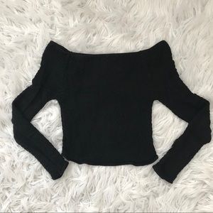 Brandy Melville Black Long-Sleeve Crop Top